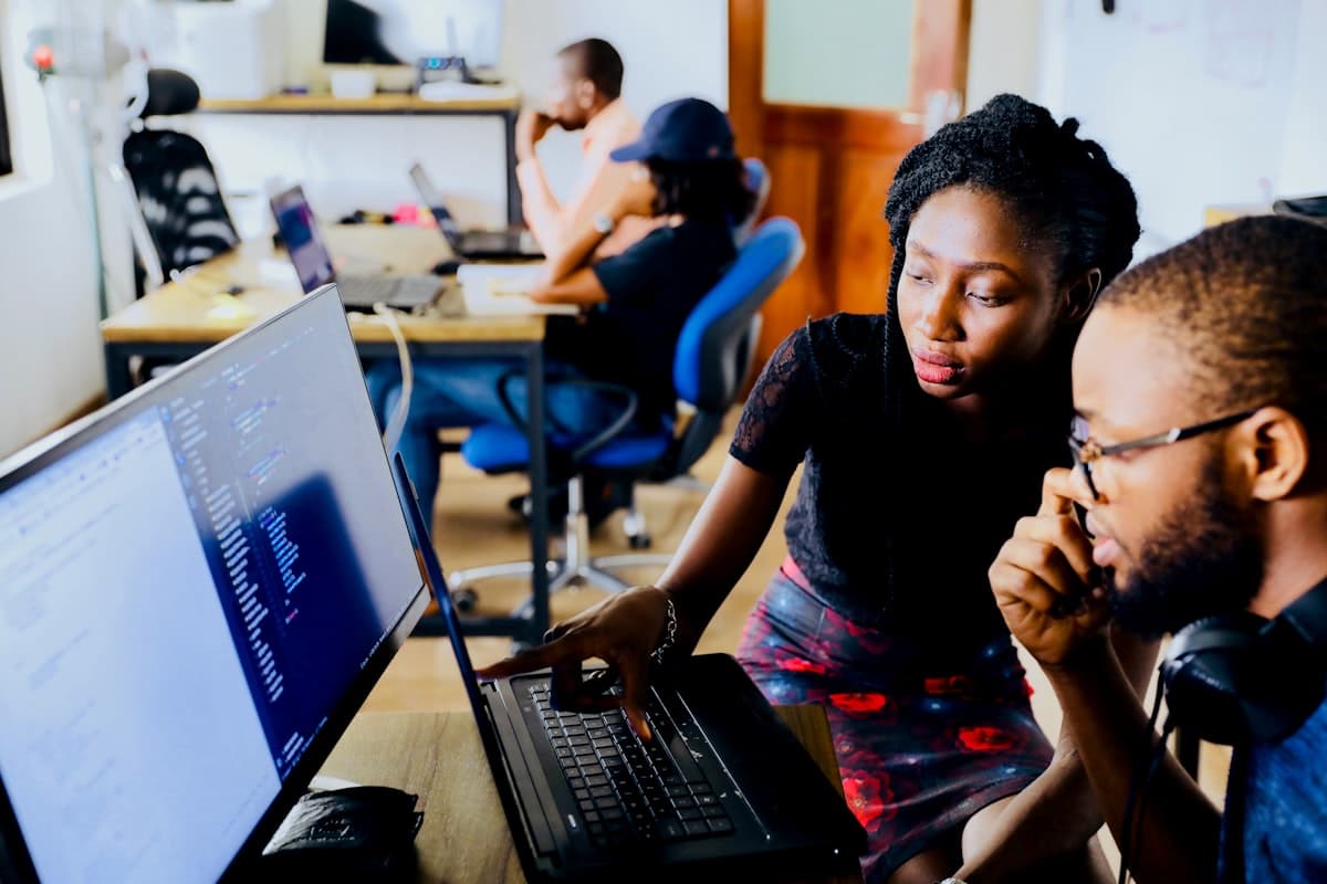 Students working together at a computer